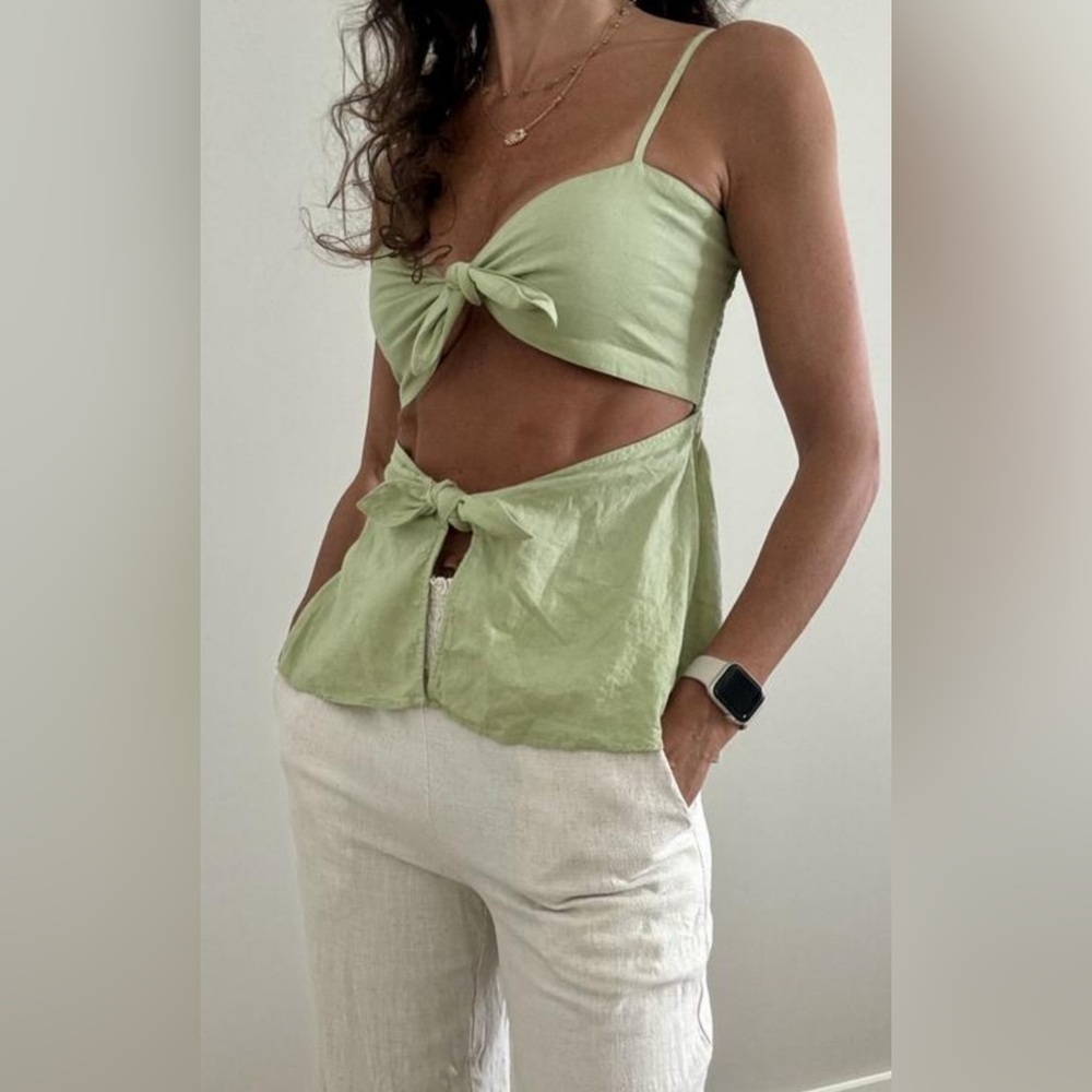 NWT Anthropology Green linen blend green tank size: Medium